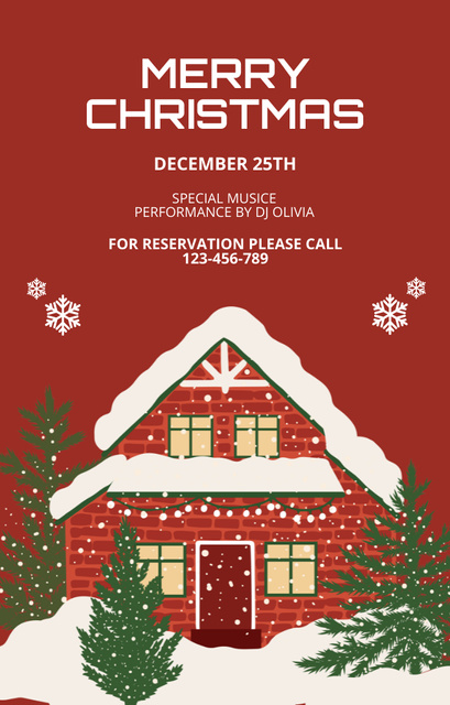 Ontwerpsjabloon van Invitation 4.6x7.2in van Christmas Party with Cozy Decorated Red Home