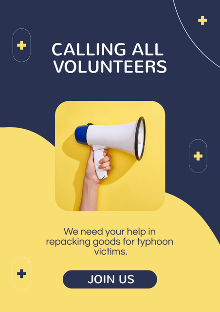 Volunteer Search Announcement with Megaphone in Hand Poster A3 Design Template