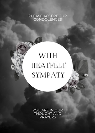 Sympathy Phrase with Flowers and Clouds Postcard A6 Vertical Design Template