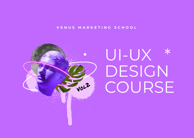 User Interface Design Course Ad with Antique Statue Flyer 5x7in Horizontal tervezősablon
