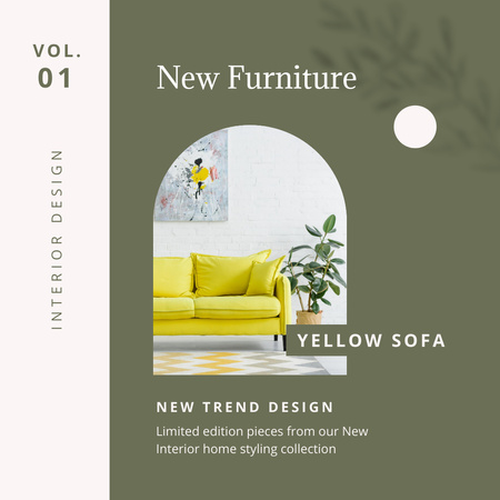 Bútorüzlet hirdetése sárga kanapéval Instagram tervezősablon