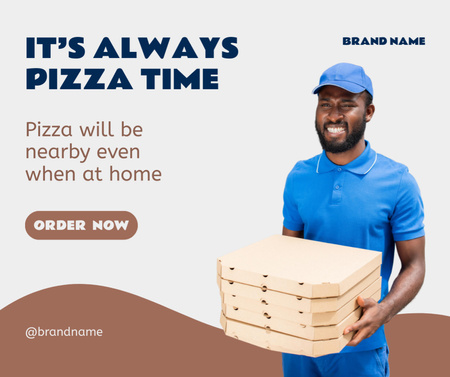 Delivery Man Holding Cardboard Pizza Boxes Facebook Πρότυπο σχεδίασης