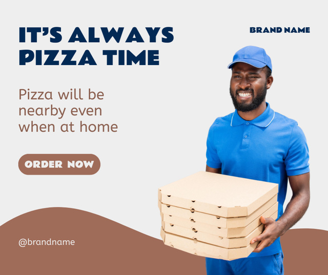 Modèle de visuel Delivery Man Holding Cardboard Pizza Boxes - Facebook