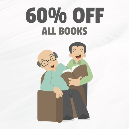 Books Sale Announcement with Grandpa and Kid Instagram Design Template