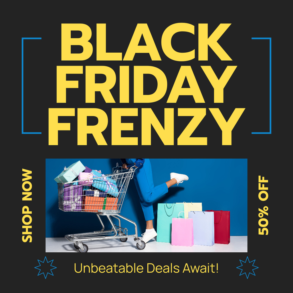 Designvorlage Black Friday Frenzy and Price Drops für Instagram AD