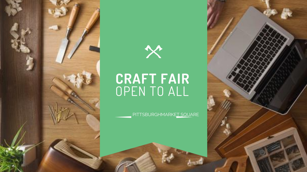 Ontwerpsjabloon van Youtube van Craft Fair Announcement with Wooden Toy and Tools