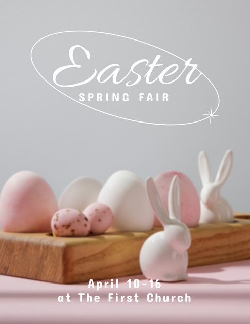Easter Fair Ad with Painted Eggs and Toy Bunnies Flyer 8.5x11in Design Template