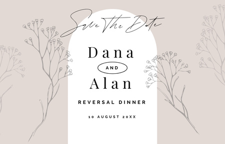 Rehearsal Dinner Announcement with Twigs Illustration Invitation 4.6x7.2in Horizontal Design Template