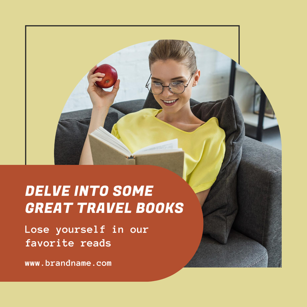 Woman Enjoying Travel Book at Home Instagram – шаблон для дизайну