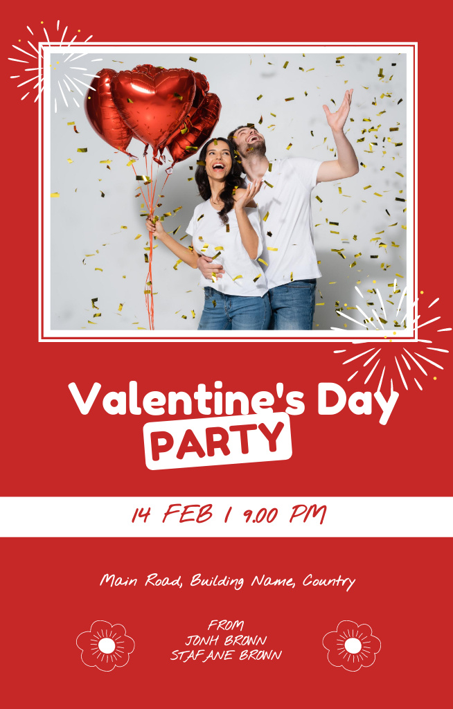 Valentine's Day Party with Couple Celebrating Invitation 4.6x7.2in – шаблон для дизайну