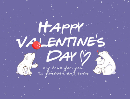 Happy Valentine's Day Greetings with Cute Polar Bears Thank You Card 4.2x5.5in Design Template