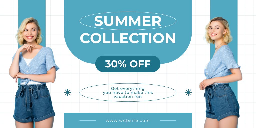 Summer Collection Sale Announcement on Blue Twitter Design Template