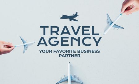 Travel Agency Services Ad with Airplanes Business Card 91x55mm Design Template
