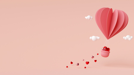 Ontwerpsjabloon van Zoom Background van Valentijnsdag met schattige heteluchtballon