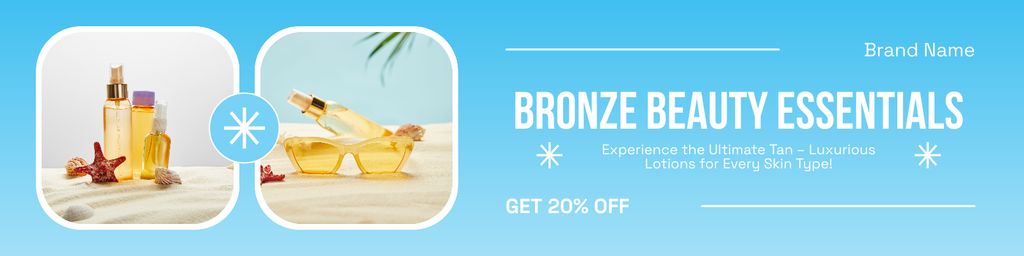Collage with Cosmetics for Bronze Tanning Twitter Design Template