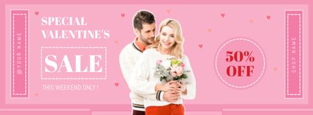 Valentine's Day Special Sale with Couple in Love Facebook cover Design Template