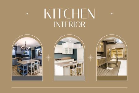 Дизайн интерьера кухни в коричневом цвете Mood Board – шаблон для дизайна
