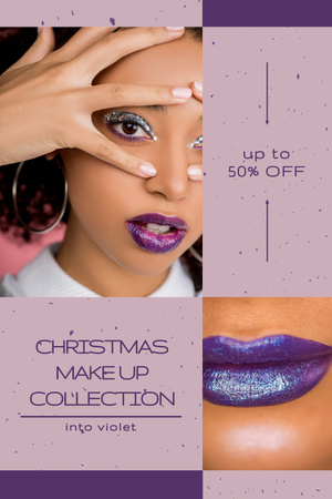 Woman with Bright Color Makeup on Christmas Sale Pinterest Design Template