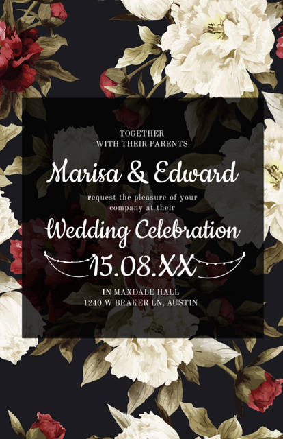 Wedding Celebration With Blooming Flowers Invitation 5.5x8.5in Design Template