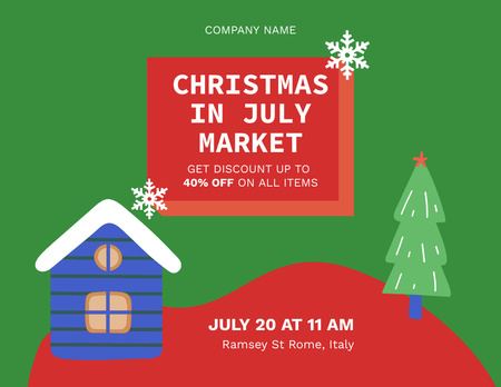 Christmas in July Market Event Flyer 8.5x11in Horizontal Design Template