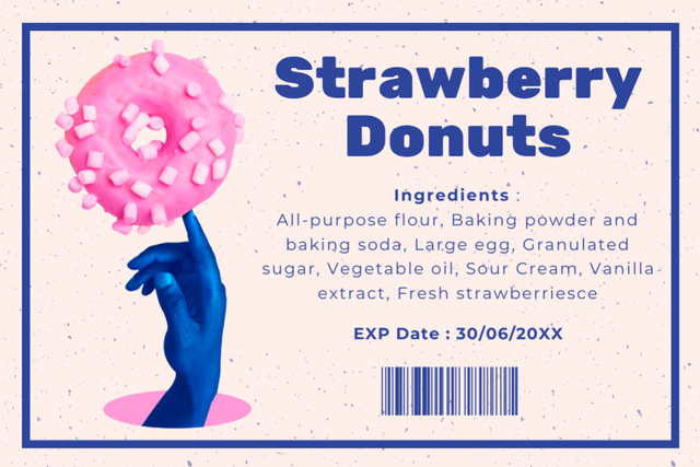 Ontwerpsjabloon van Label van Strawberry Donuts Offer on Postmodern Style Tag