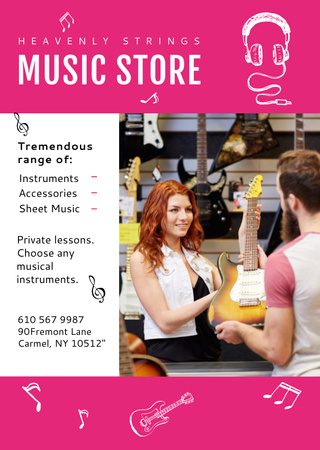 Music Store Ad Woman Selling Guitar Flyer A6 Design Template