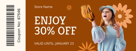 Sporting Goods Store Ad with Pretty Teen Girl Coupon Design Template