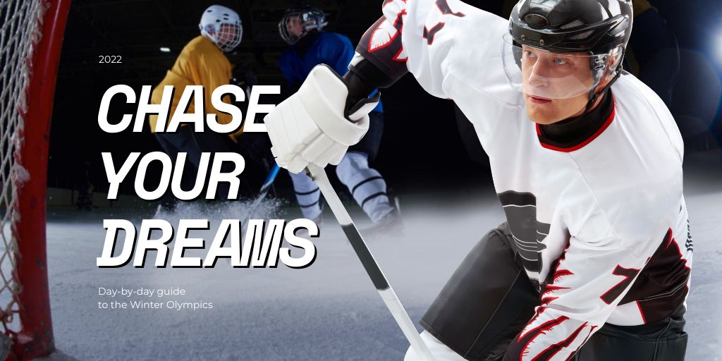 Inspirational Phrase with Olympic Hockey Player Twitter Design Template