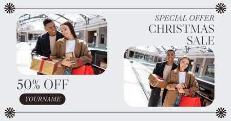 Collage of Couple in Mall on Christmas Sale Facebook AD Design Template
