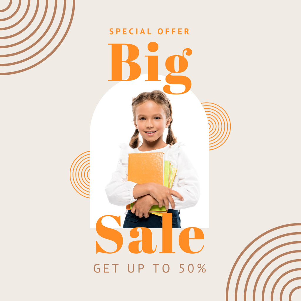 Books Sale Announcement with Cute Kid Instagram Design Template