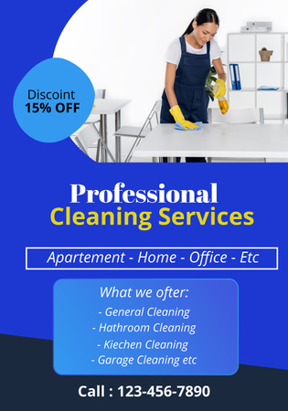 Designvorlage Cleaning Services Offer with Woman in Uniform für Poster 28x40in