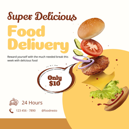 Food Delivery Services Offer Instagram AD Design Template
