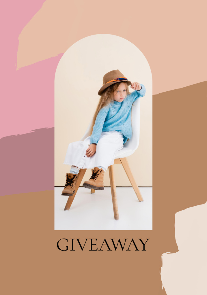 Modèle de visuel Giveaway Announcement with Little Fashion Girl on Chair - Poster 28x40in