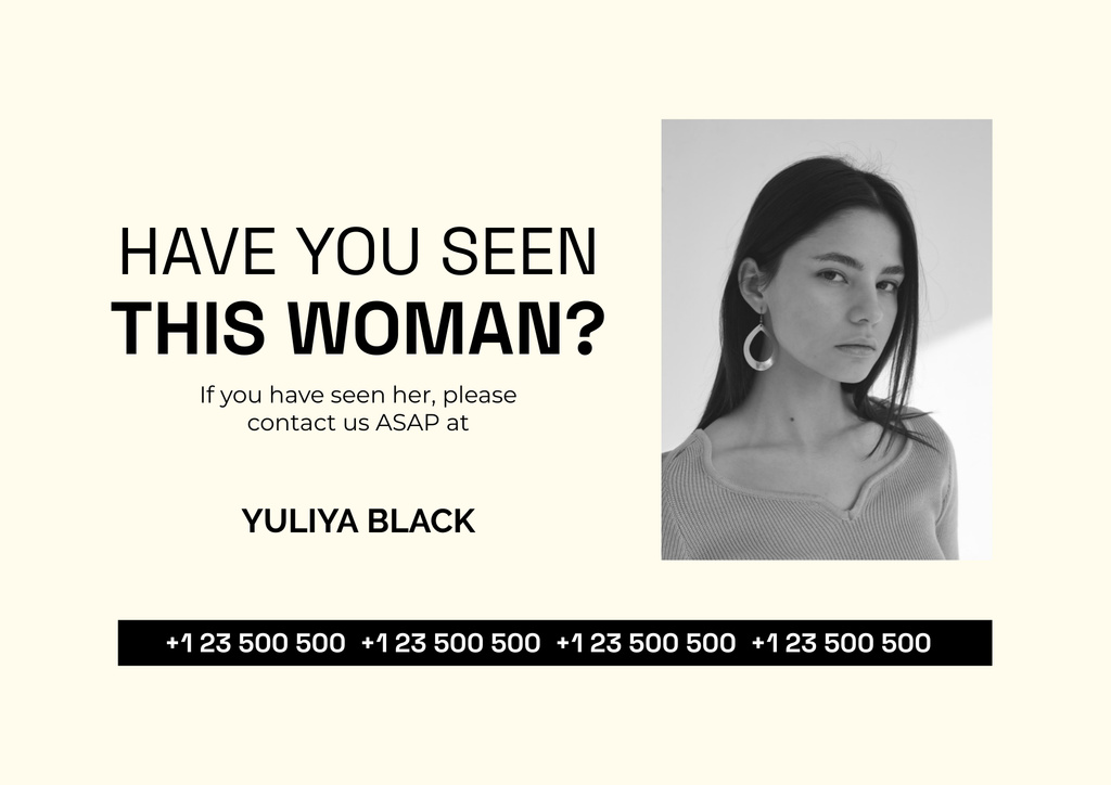 Urgent Missing Person Notification Poster B2 Horizontal tervezősablon