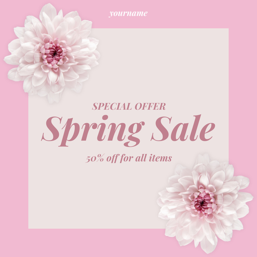 Spring Sale Announcement with Rose Flowers Instagram Πρότυπο σχεδίασης