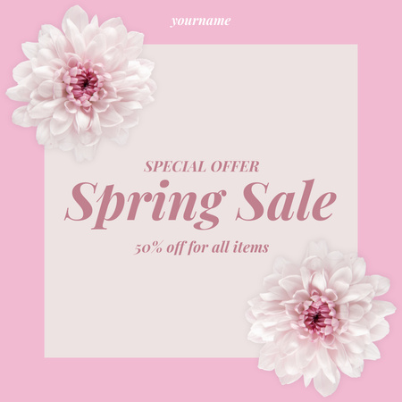 Spring Sale Announcement with Rose Flowers Instagram Design Template