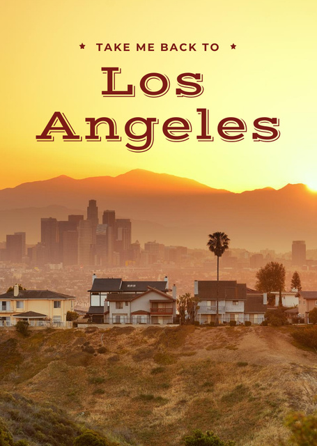 Los Angeles City View At Sunset Postcard A6 Vertical Design Template