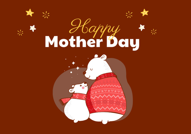 Mother's Day Greeting With Cute Bears Postcard A5 Tasarım Şablonu