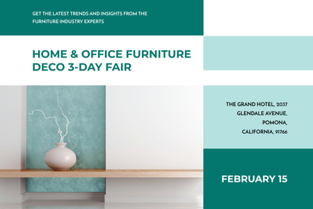 Furniture Fair Event Announcement with White Vase Poster 24x36in Horizontal Πρότυπο σχεδίασης