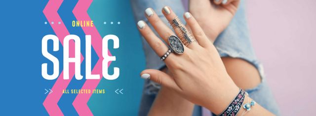 Designvorlage Jewelry Sale Woman in Stylish Rings für Facebook cover