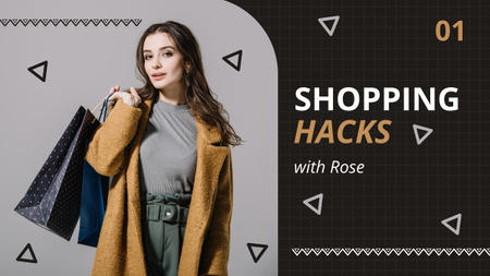 Shopping Hacks With Woman Youtube Thumbnail Design Template