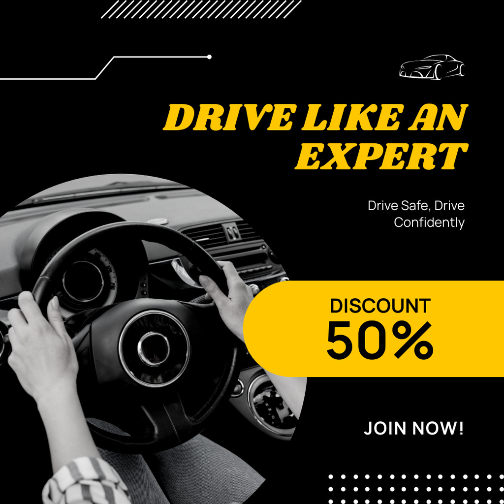 Expert-leading Driving School Classes With Discount In Black Instagram Modelo de Design