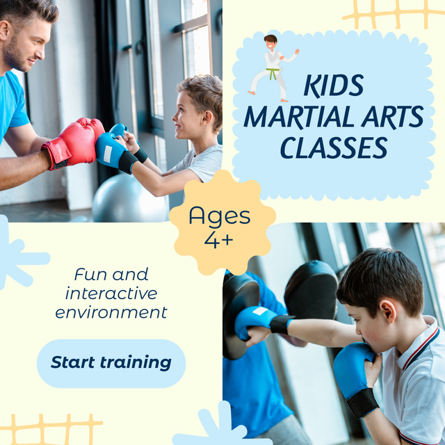 Kids Martial Arts Classes With Interactive Environment Animated Postデザインテンプレート