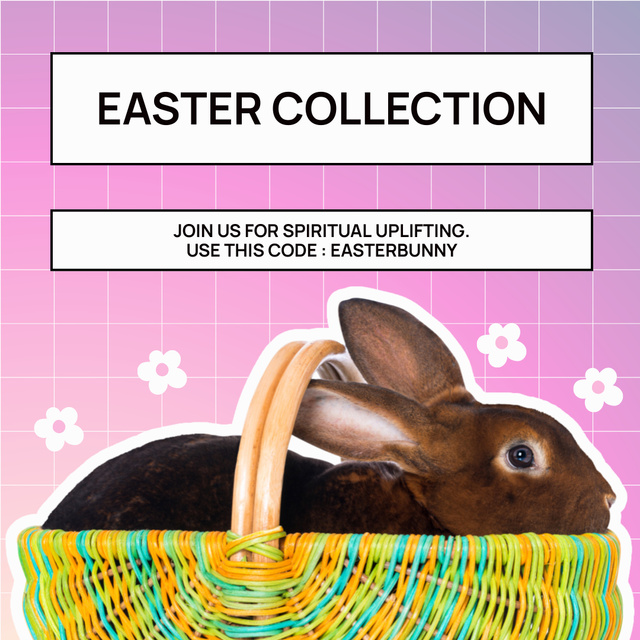 Easter Collection Ad with Cute Bunny in Bright Basket Instagram Design Template