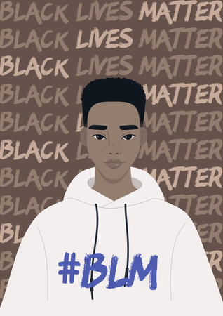 Siyahların Hayatı Önemlidir Sloganı ve Genç Afro-Amerikan Adam Çizimi Poster Tasarım Şablonu