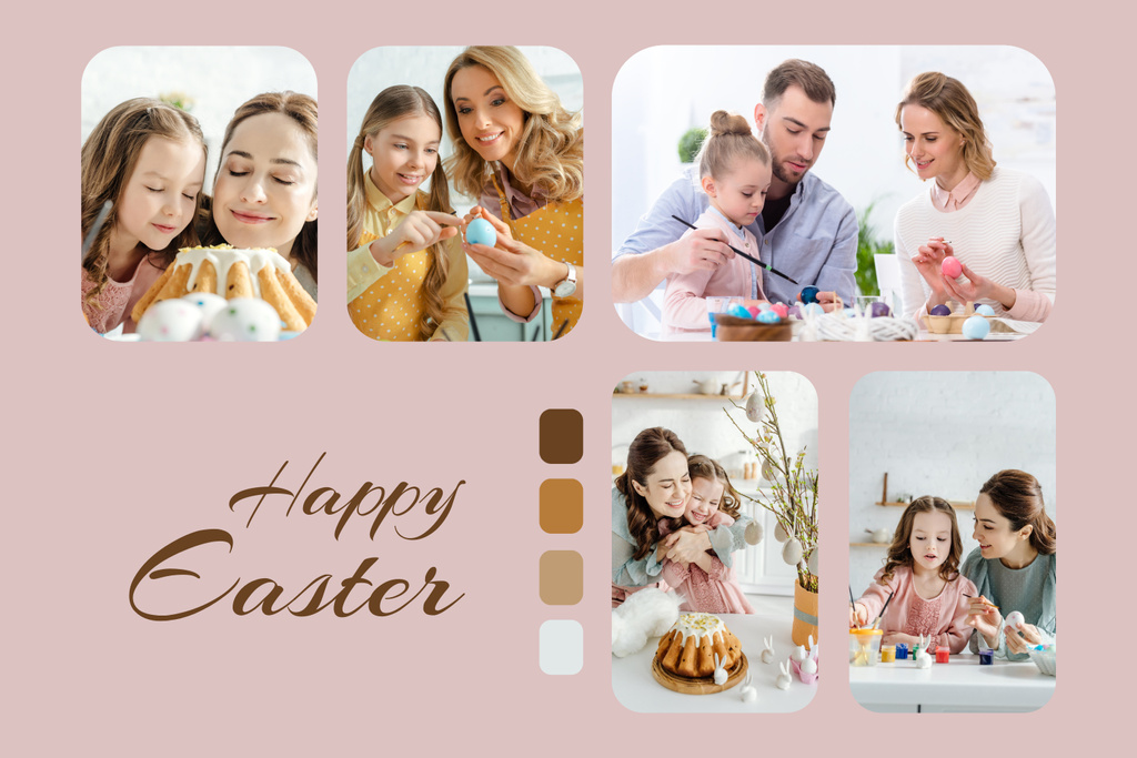 Collage of Happy Family Preparing for Easter Mood Board Tasarım Şablonu