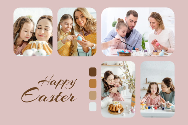 Collage of Happy Family Preparing for Easter Mood Board Design Template