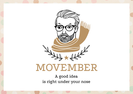 Movember Announcement with Man with moustache and beard in Scarf Postcard Design Template