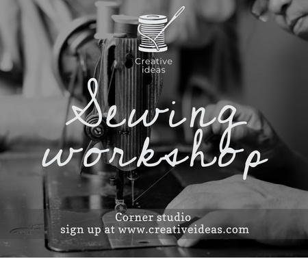 Modèle de visuel Sewing Workshop Ad Tailor at Sewing Machine - Facebook