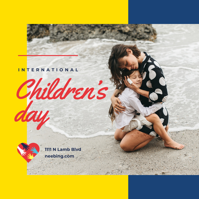 Children's Day Child with mother on the beach Instagram – шаблон для дизайну